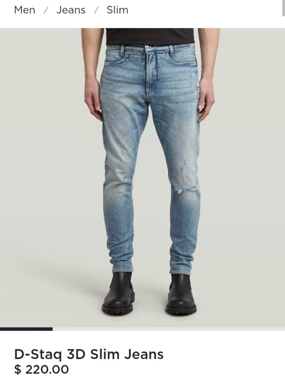 G-Star D-Staq 3D Slim Jeans in Vintage Antalya Blue Destroyed Wash